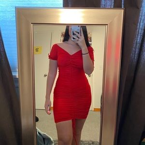 RUCHED RED DRESS